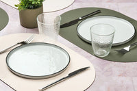 Wendbares Tischset "oval" - recyceltes Leder - 6 tlg. - Creme/Grün