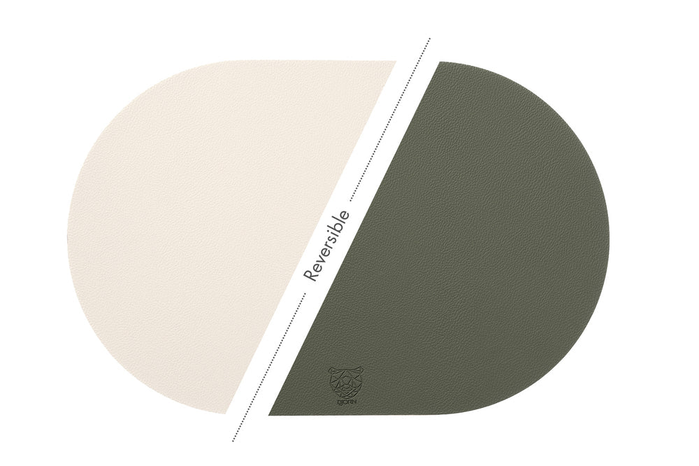 Tovaglietta ovale reversibile - 6 pezzi - Pelle riciclata bianco crema e verderame