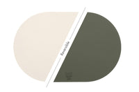 Wendbares Tischset "oval" - recyceltes Leder - 6 tlg. - Creme/Grün