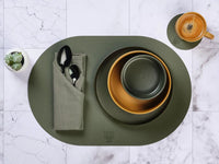Wendbares Tischset "oval" - recyceltes Leder - 6 tlg. - Creme/Grün