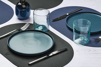 Reversible oval placemat - 6 pieces - Midnight blue and anthracite gray recycled leather