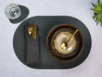 Reversible oval placemat - 6 pieces - Midnight blue and anthracite gray recycled leather