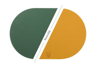 Reversible oval placemat - 6 pieces - Mustard yellow and fir green recycled leather