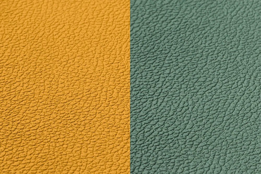 Tovaglietta ovale reversibile - 6 pezzi - Pelle riciclata giallo senape e verde abete