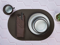 Wendbares Tischset "oval" - recyceltes Leder - 6 tlg. - Orange/Braun