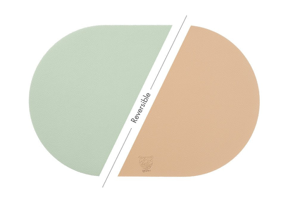 Tovaglietta ovale reversibile - 6 pezzi - Pelle riciclata rosa pallido e verde pallido