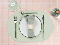 Reversible oval placemat - 6 pieces - Pale pink and pale green recycled leather