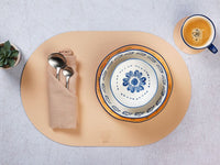 Reversible oval placemat - 6 pieces - Pale pink and pale green recycled leather