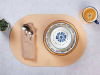 Tovaglietta ovale reversibile - 6 pezzi - Pelle riciclata rosa pallido e verde pallido