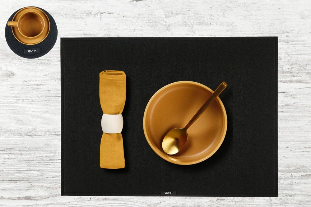 Rectangular placemat - 6 pieces - Black recycled felt