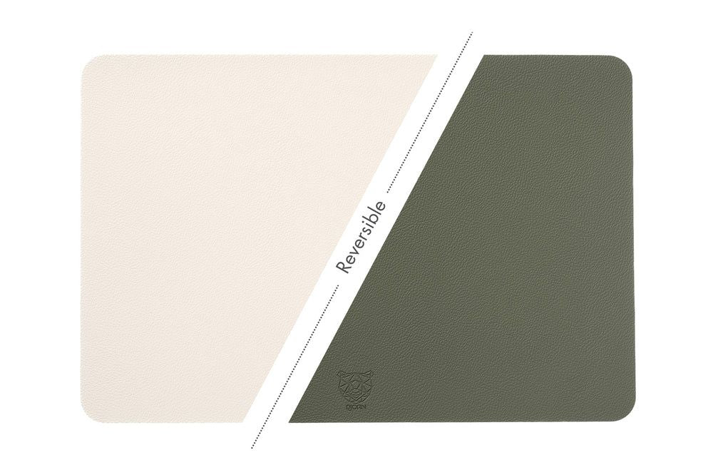 Reversible rectangular placemat - 6 pieces - Creamy white and verdigris recycled leather