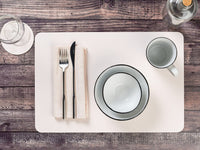 Reversible rectangular placemat - 6 pieces - Creamy white and verdigris recycled leather