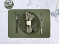 Reversible rectangular placemat - 6 pieces - Creamy white and verdigris recycled leather