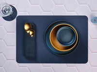 Tovaglietta rettangolare reversibile - 6 pezzi - Pelle riciclata blu notte e grigio antracite