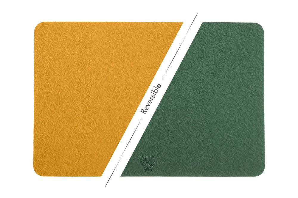 Tovaglietta rettangolare reversibile - 6 pezzi - Pelle riciclata giallo senape e verde abete