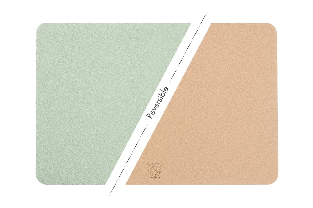 Tovaglietta rettangolare reversibile - 6 pezzi - Pelle riciclata rosa pallido e verde pallido