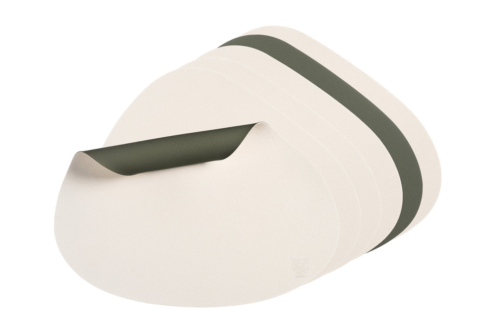 Wendbares Tischset "stone" - recyceltes Leder - 6 tlg. - Creme/Grün