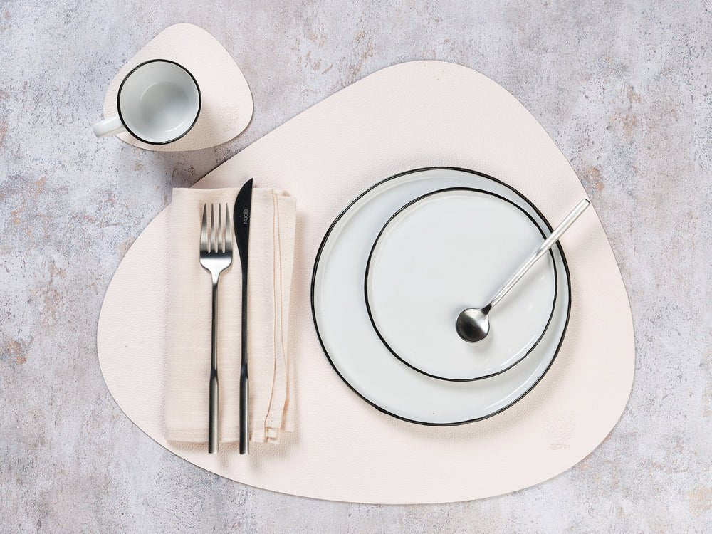 Wendbares Tischset "stone" - recyceltes Leder - 6 tlg. - Creme/Grün