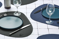 Reversible curve placemat - 6 pieces - Midnight blue and anthracite gray recycled leather