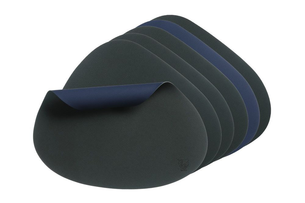 Reversible curve placemat - 6 pieces - Midnight blue and anthracite gray recycled leather