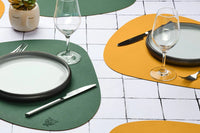 Wendbares Tischset "stone" - recyceltes Leder - 6 tlg. - Gelb,Grün