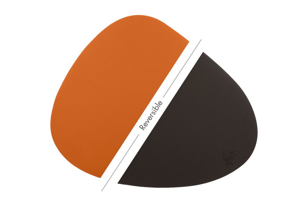 Wendbares Tischset "stone" - recyceltes Leder - 6 tlg. - Orange/Braun