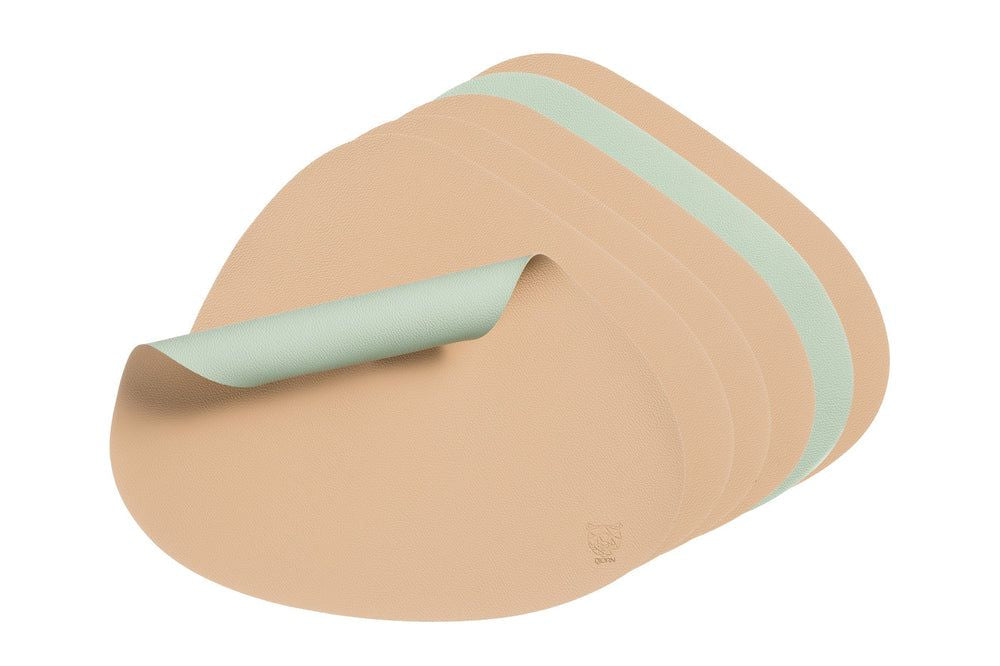 Reversible curve placemat - 6 pieces - Pale pink and pale green recycled leather