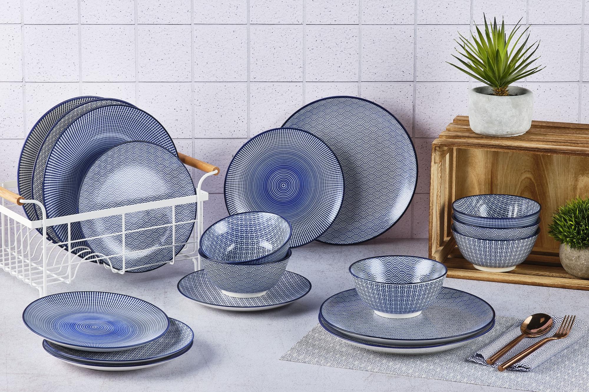 Geschirr-Set PATTERN - 18 tlg. - Dunkelblau