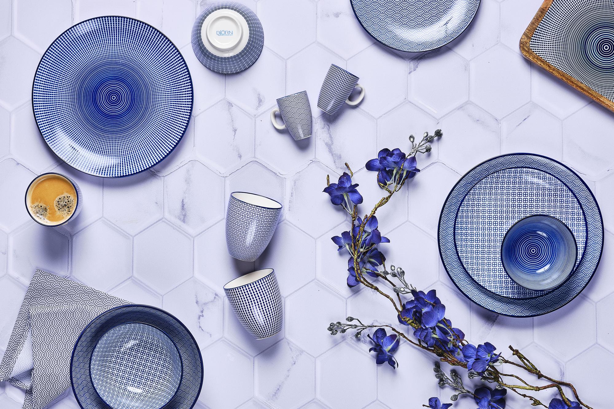 Geschirr-Set PATTERN - 18 tlg. - Dunkelblau