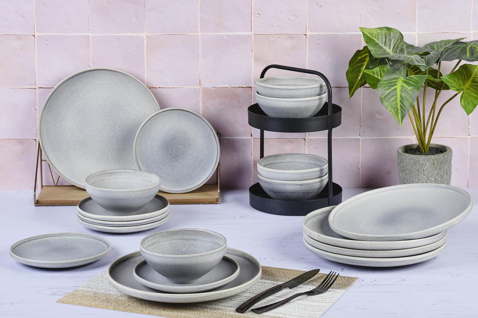 Geschirr-Set STONE - 18 tlg. - Mondgrau